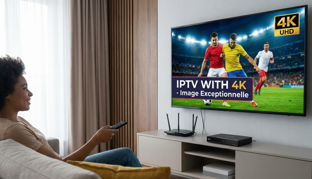 service IPTV with 4K sur une grande TV.